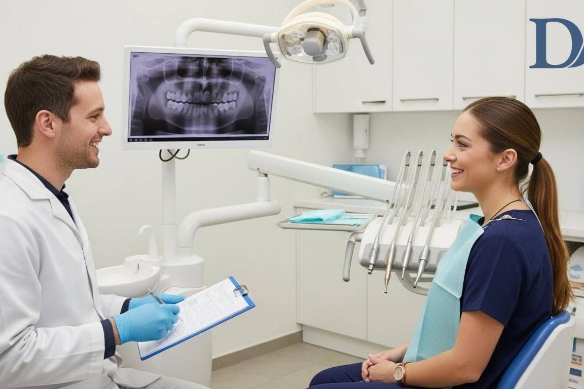 A dentist at a Mansfield clinic performing a routine general dentistry check-up and teeth cleaning, showing a patient-friendly, modern dental environment focused on preventive oral care.